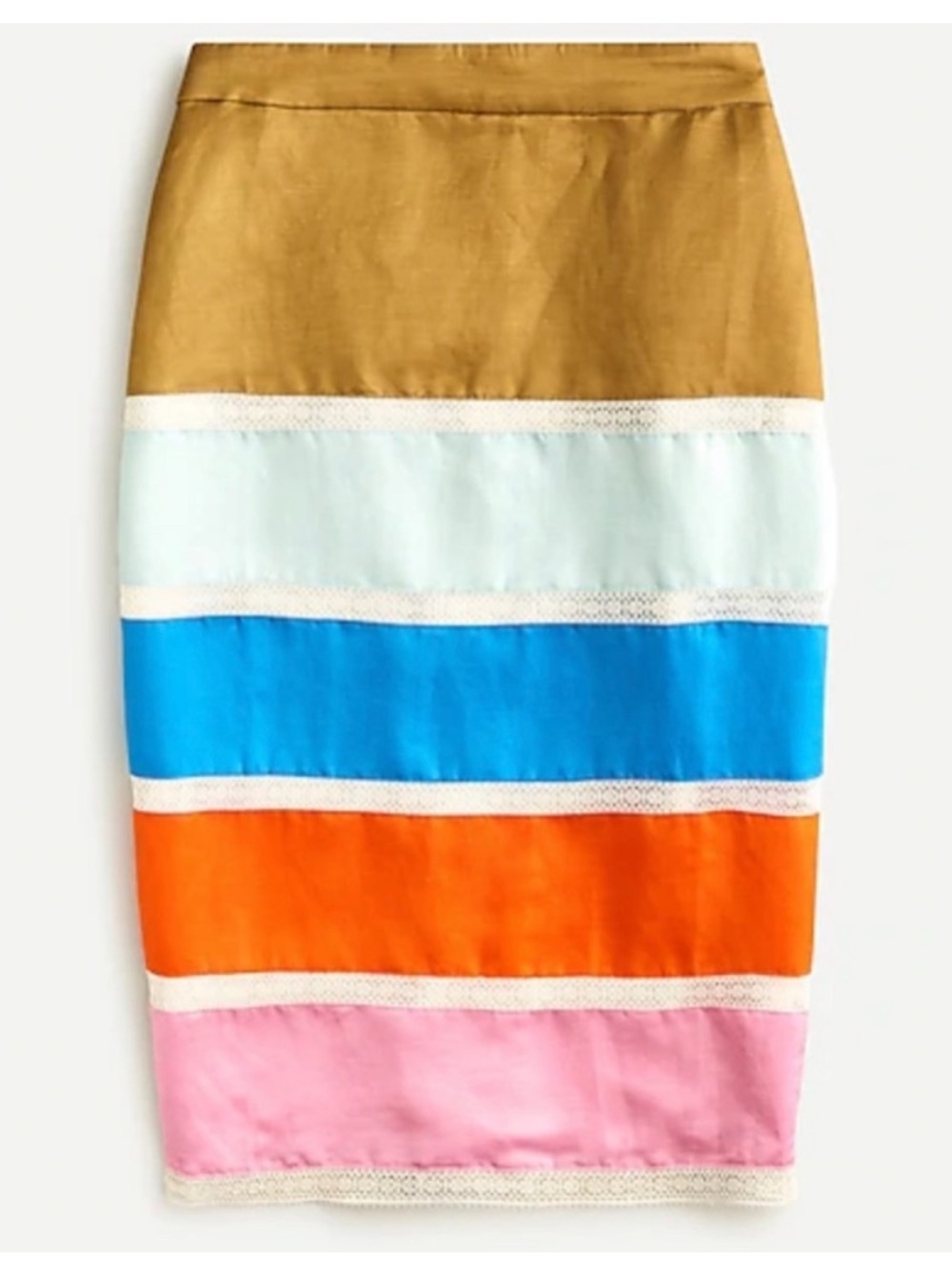 J. Crew Crochet Ribbon Colorblock Skirt Size 8 Linen Satin Midi